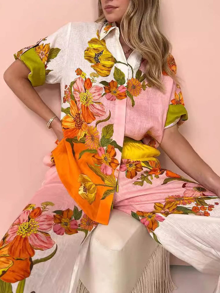 Sophisticated Modern Feel Unique Print Button Down Oversized Blouse