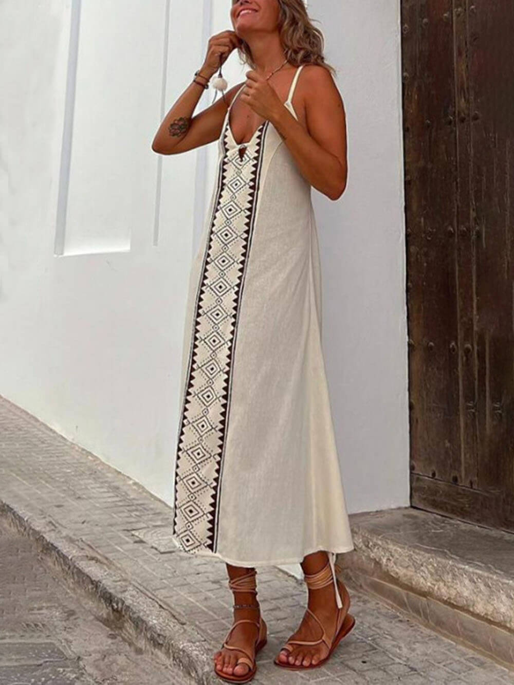 Summer Vacation Sleeveless Drawstring Backless Midi Dress