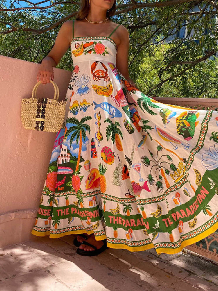 Unique Holiday Print Smocked Back Pocket Maxi Dress