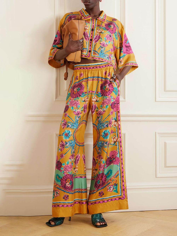 Sunset Cropped Unique Floral-Print Shirt