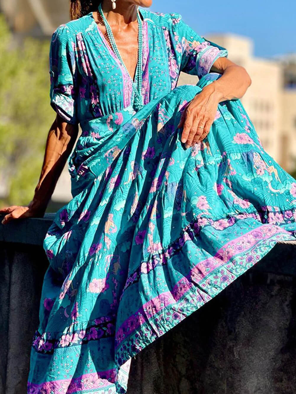 Stylish Loose V-Neck Maxi Dress