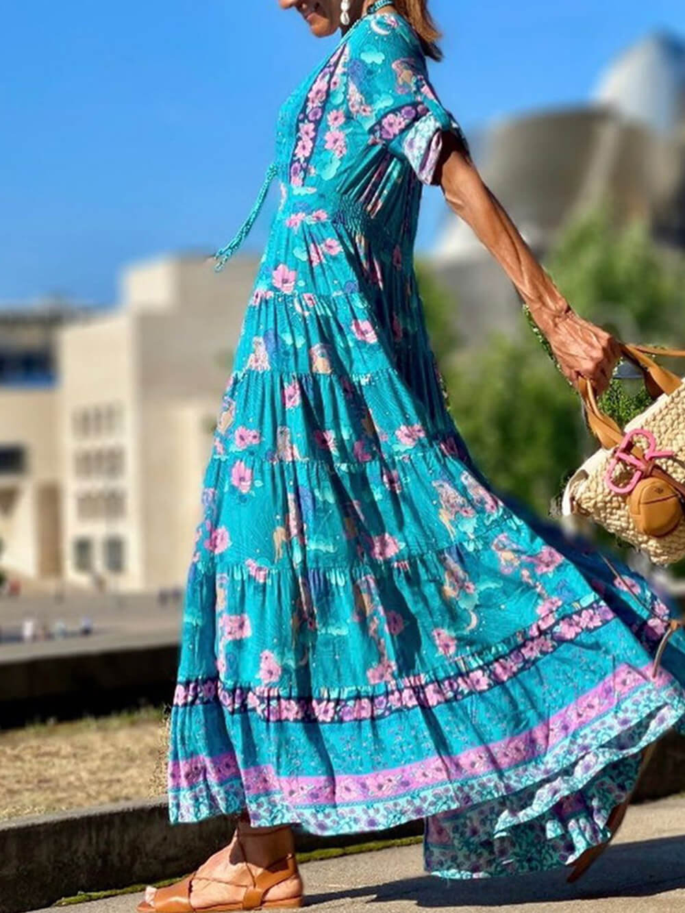 Stylish Loose V-Neck Maxi Dress