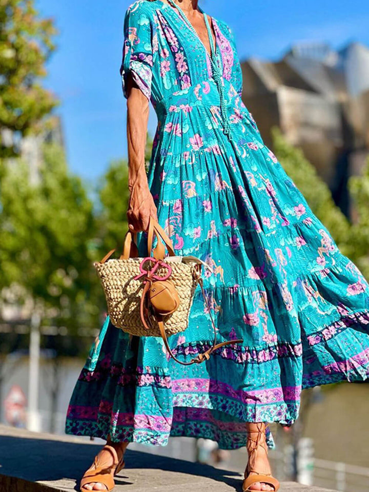 Stylish Loose V-Neck Maxi Dress