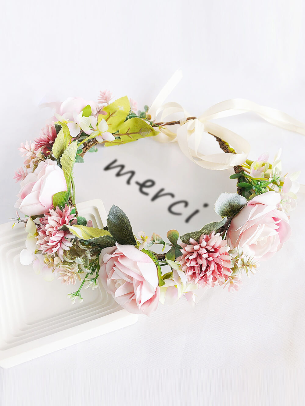 Bridal Flower Crown - Blush Dahlia & Light Pink Roses