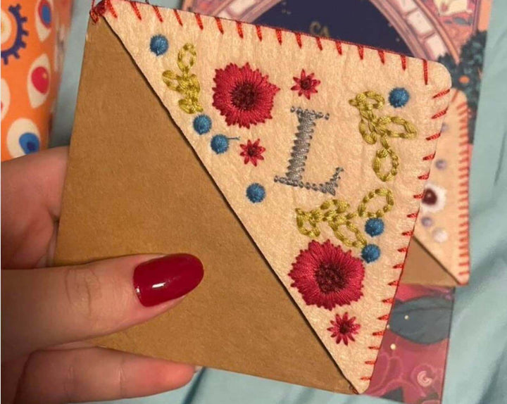 Hand Embroidered Felt Triangle Page Stitched Corner Bookmark