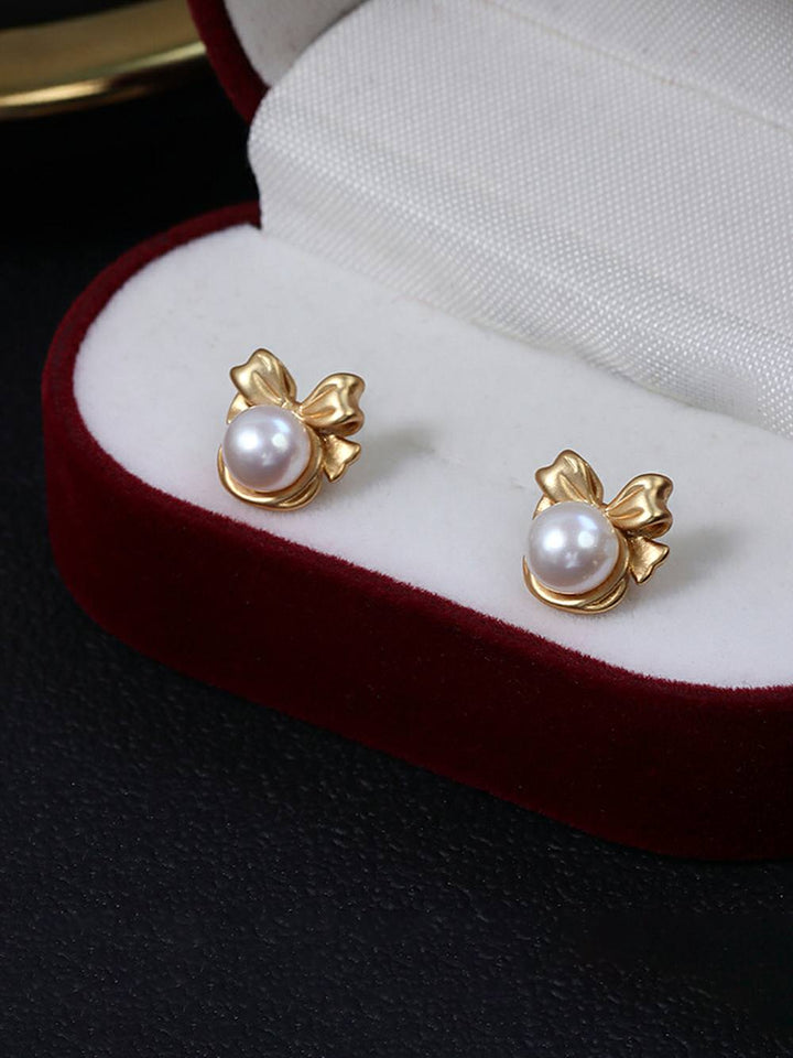 Bow Natural Pearl Stud Earrings