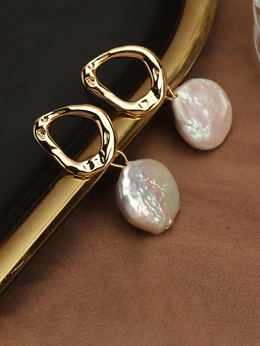 Baroque Button Natural Freshwater Pearl Earrings