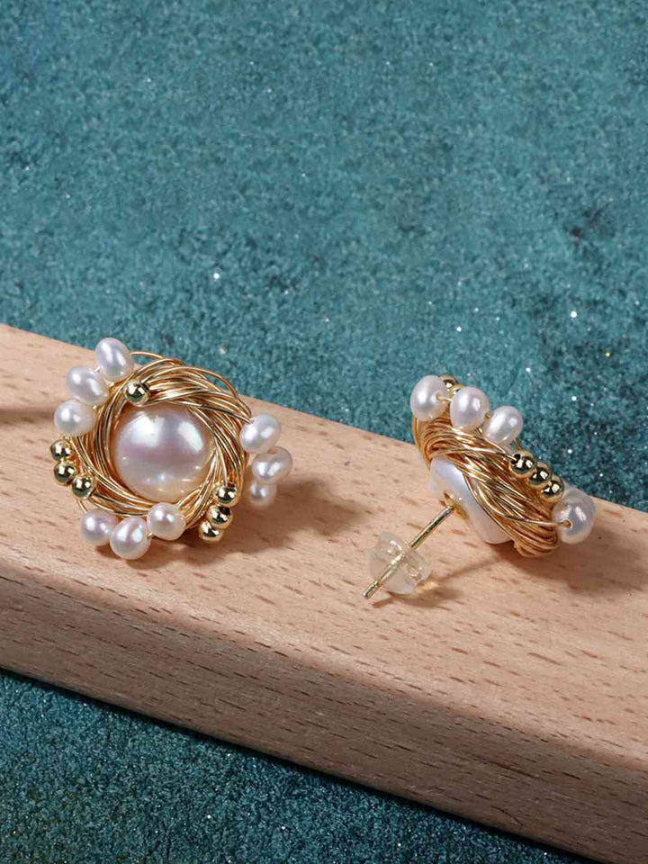 Vintage Handcrafted Bird's Nest Design Natural Pearl Earrings
