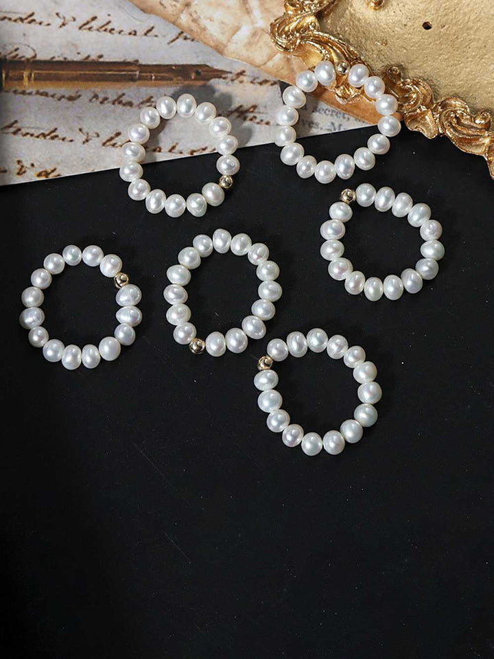 Natural Pearl Elastic Braided Rope Ring