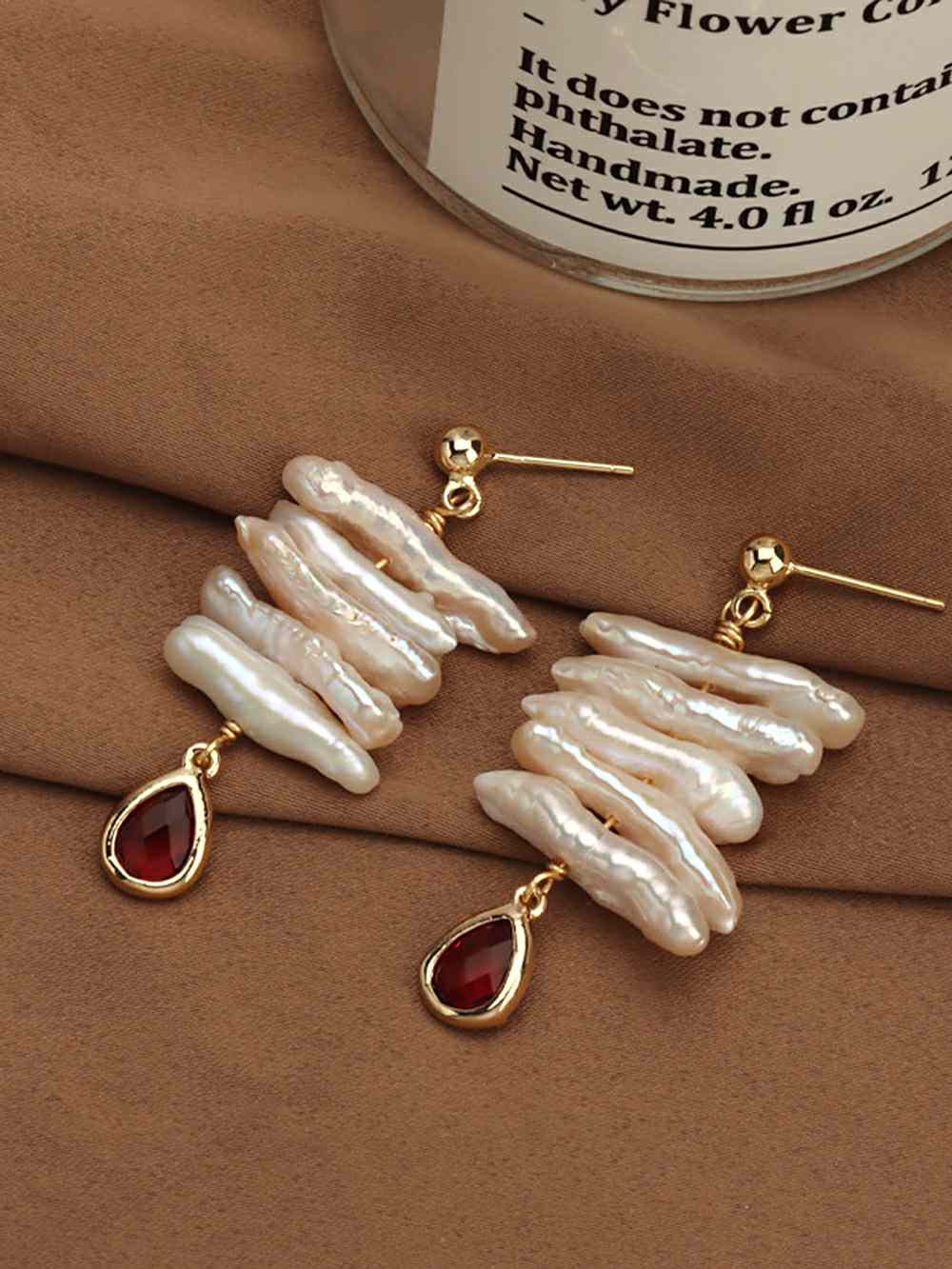 Red Wine Water Drop Pipa Pearl Earrings