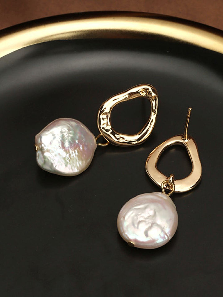 Baroque Button Natural Freshwater Pearl Earrings