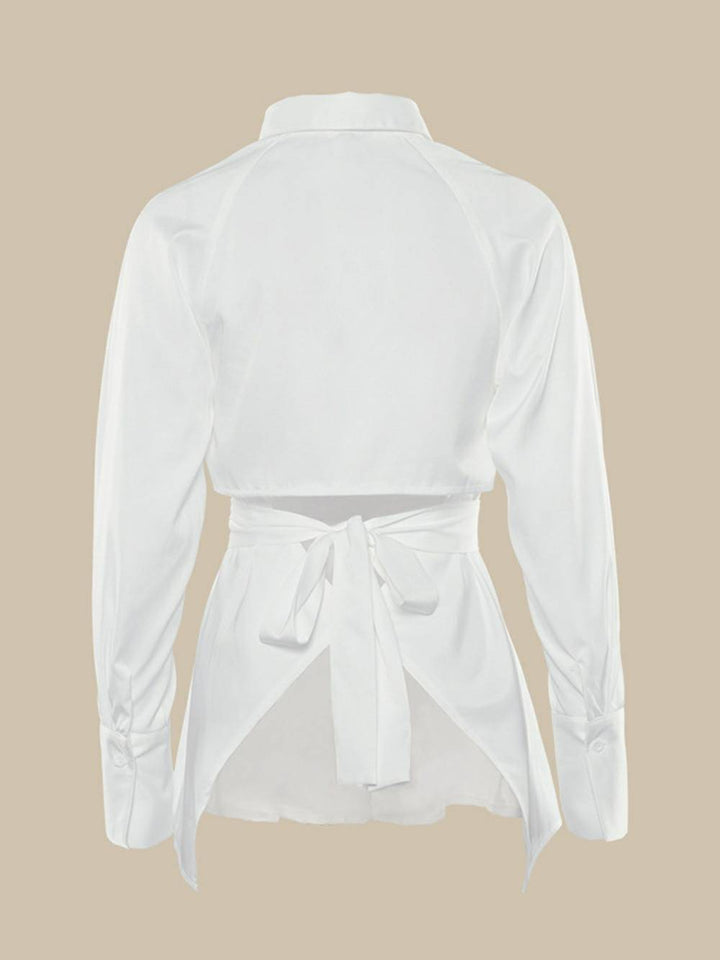 Turndown Collar Hollow Out Waist Shaping Blouses