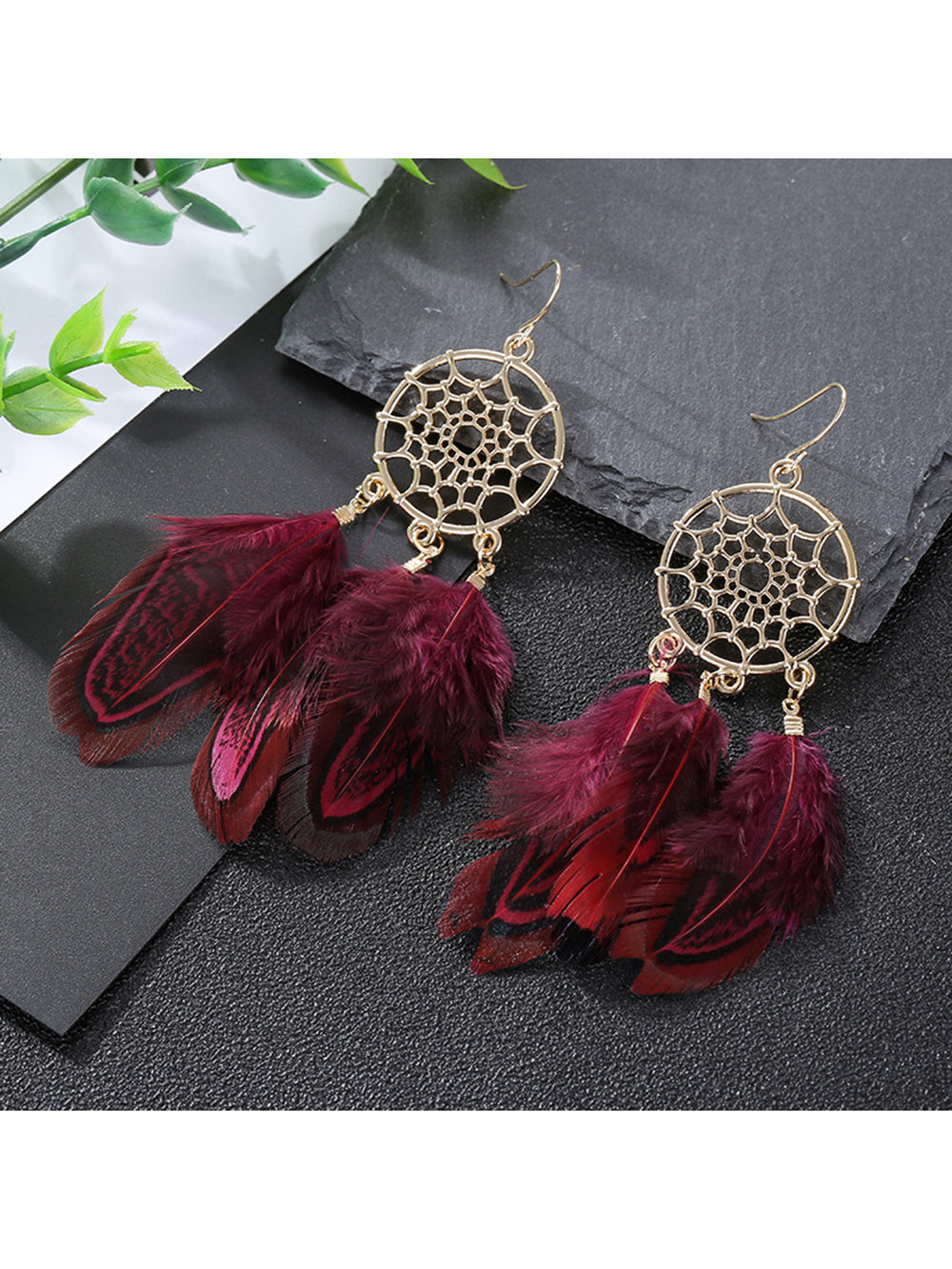 Boho Earrings - Dream Catcher Tribal Feather