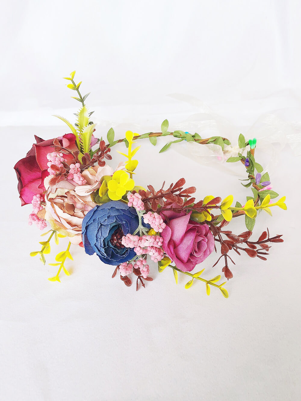 Bridal Flower Crown - Burgundy & Navy Roses Mauve Daisy