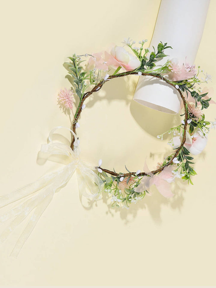 Bridal Flower Crown - Pink Dahlia Chrysanthemum & White Roses