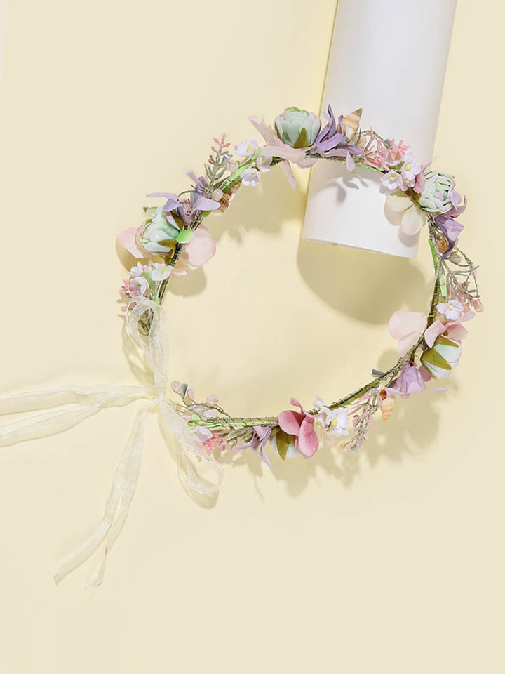 Bridal Flower Crown - Rose Purple Magnolia & Emerald Green Roses