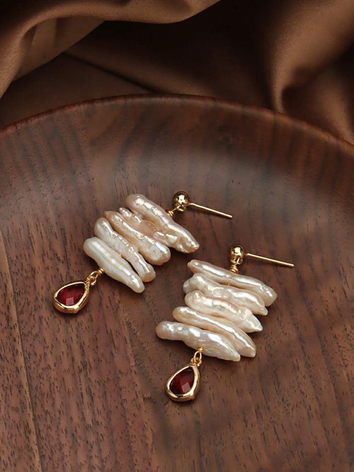 Red Wine Water Drop Pipa Pearl Earrings