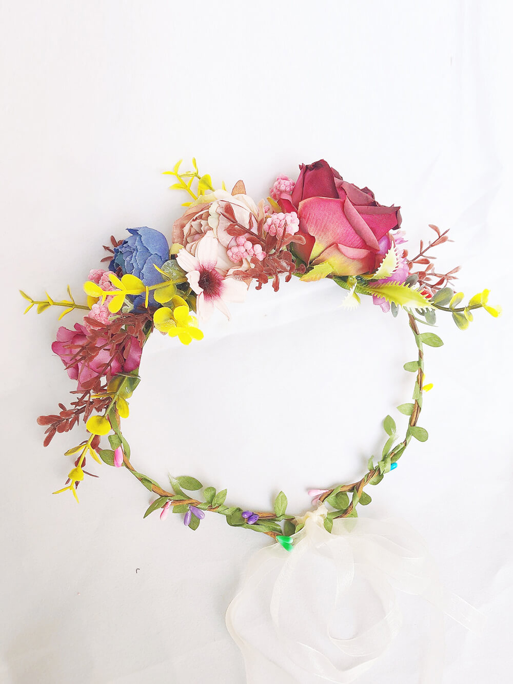 Bridal Flower Crown - Burgundy & Navy Roses Mauve Daisy