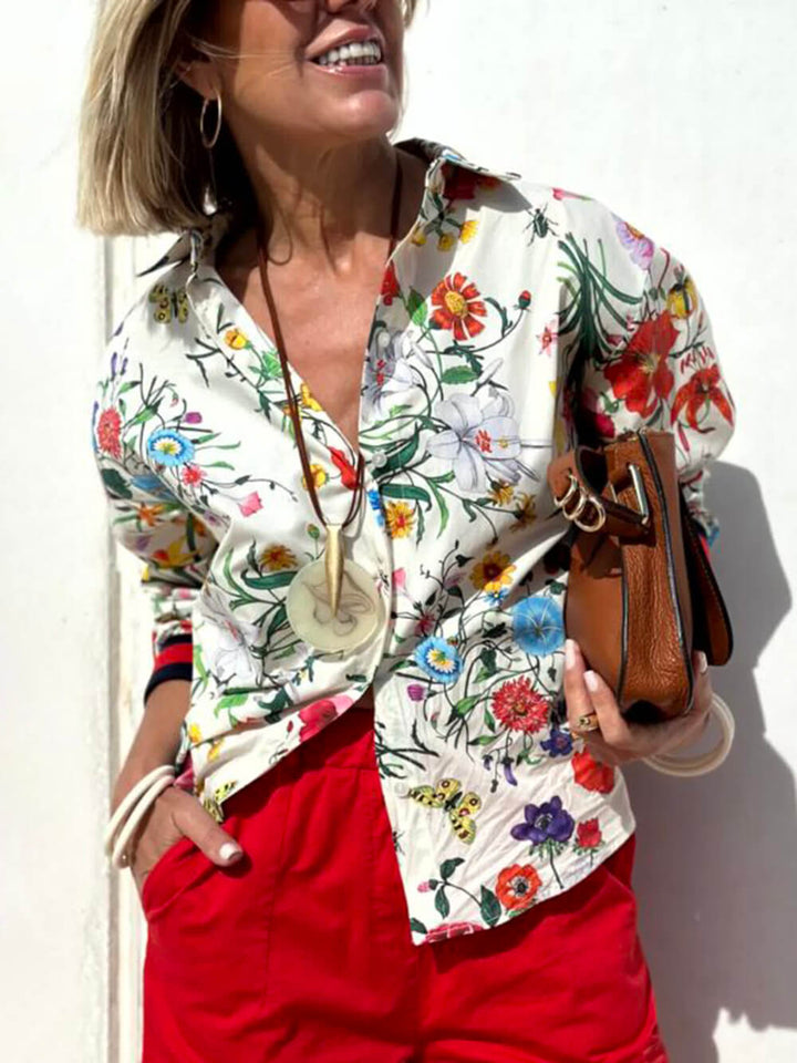 Floral Unique Print Elastic Waist Pocketed Wide Leg Pants