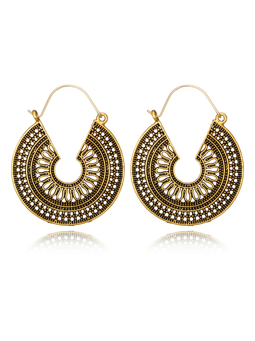 Boho Earrings - C Shape Hollow Antique Hoop