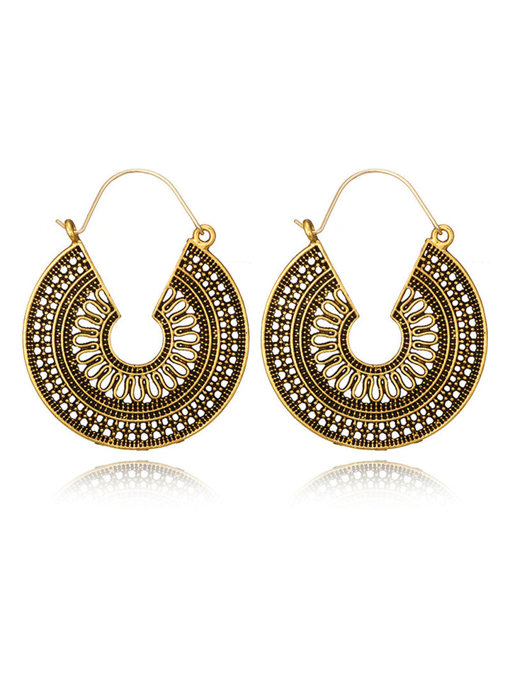 Boho Earrings - C Shape Hollow Antique Hoop