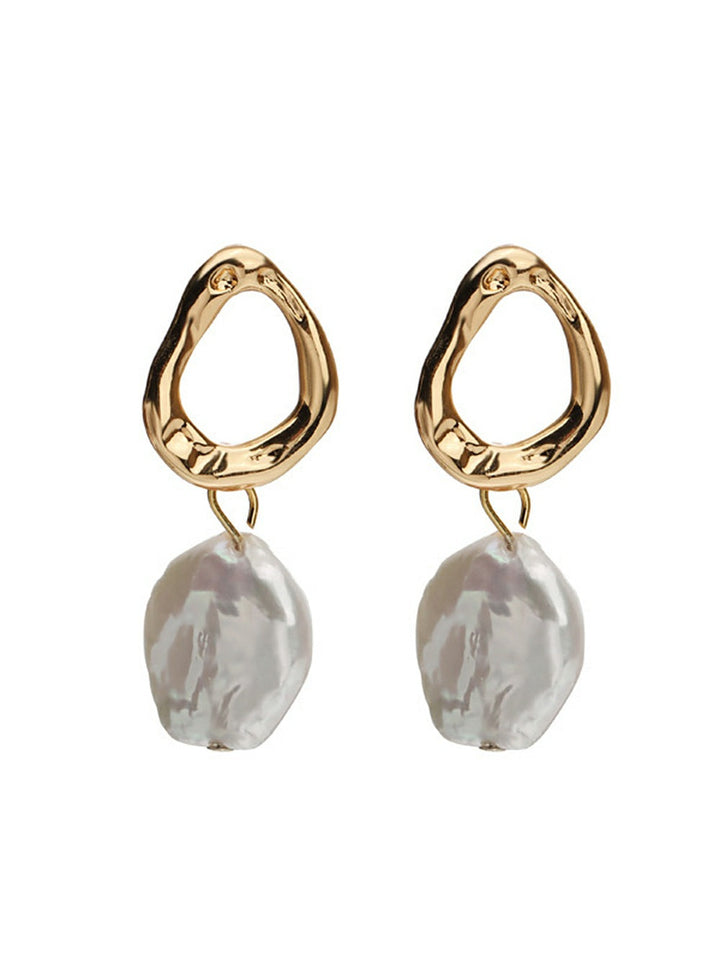Baroque Button Natural Freshwater Pearl Earrings