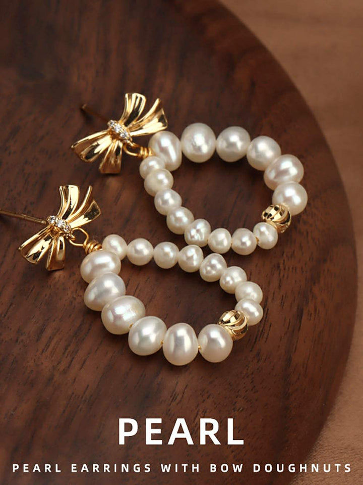 Pearl Earrings With bow Doughnuts
