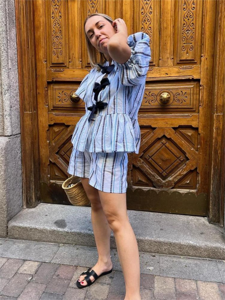 Striped Tie Top Short Set