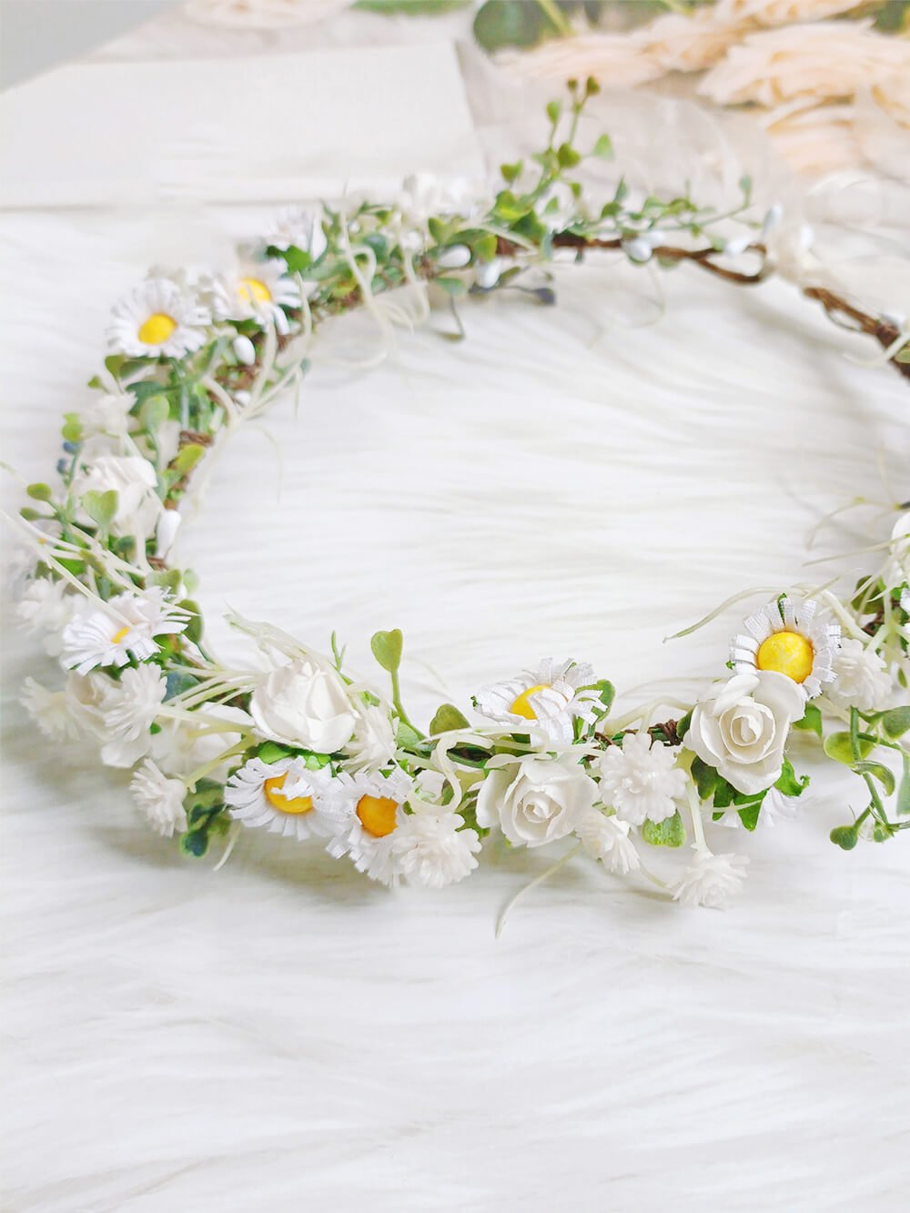 Bridal Flower Crown - Small White Daisy Eucalyptus Leaves