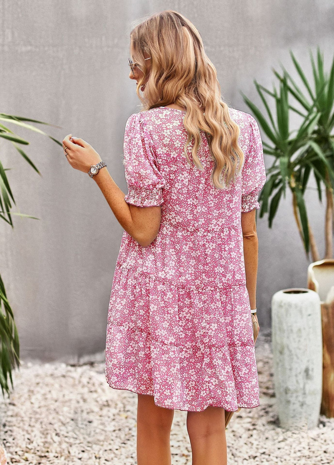 Fashion Chiffon Waist-skimming Printed Boho Dress