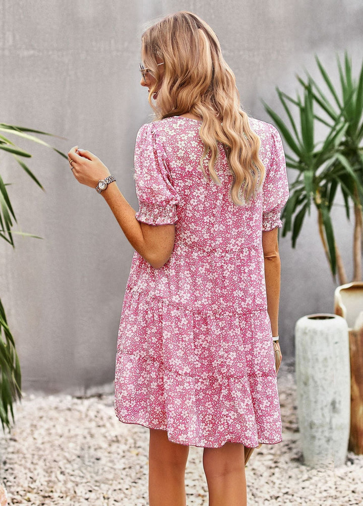 Fashion Chiffon Waist-skimming Printed Boho Dress