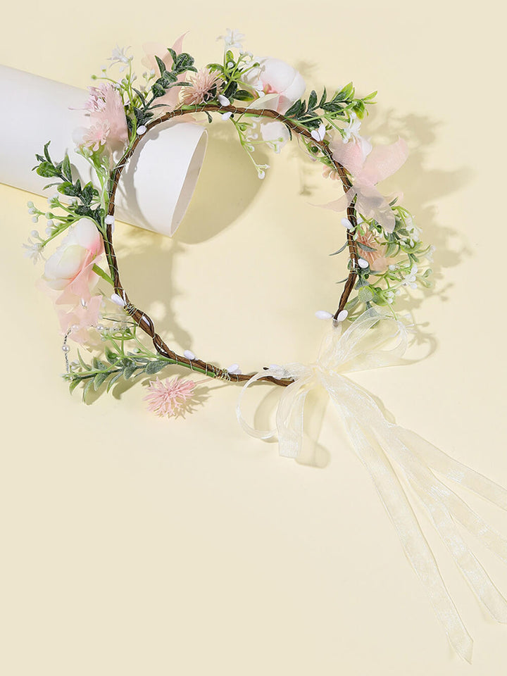 Bridal Flower Crown - Pink Dahlia Chrysanthemum & White Roses