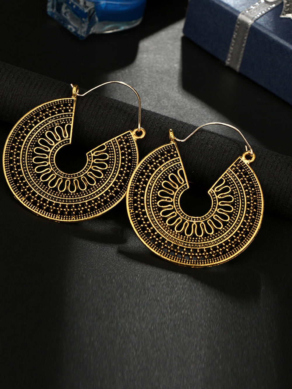 Boho Earrings - C Shape Hollow Antique Hoop