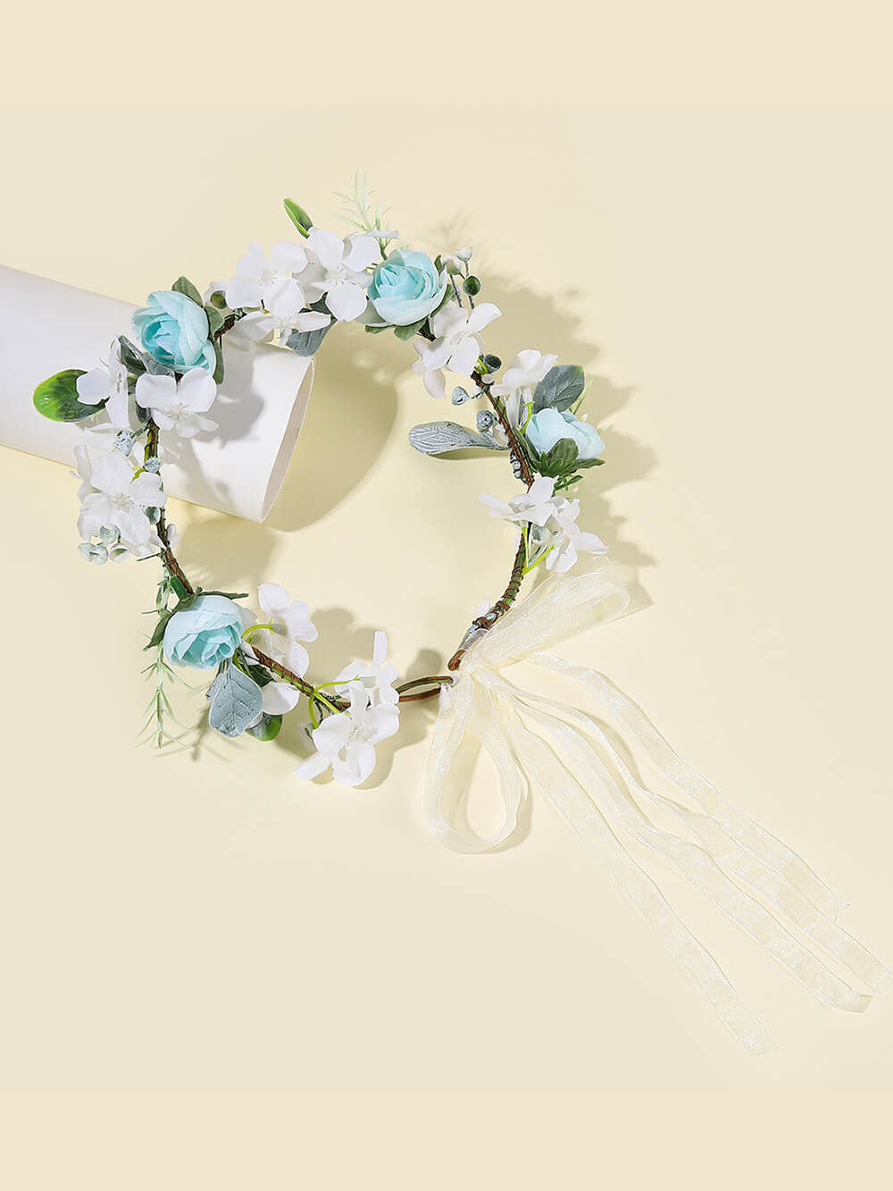 Bridal Flower Crown - White Verbena & Blue Roses Wreath