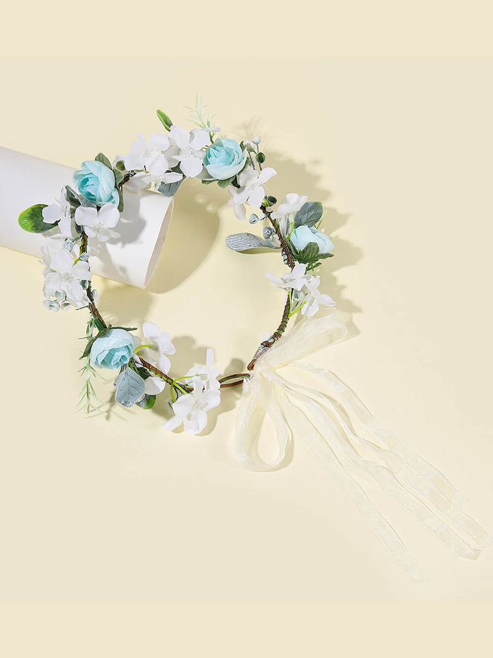 Bridal Flower Crown - White Verbena & Blue Roses Wreath