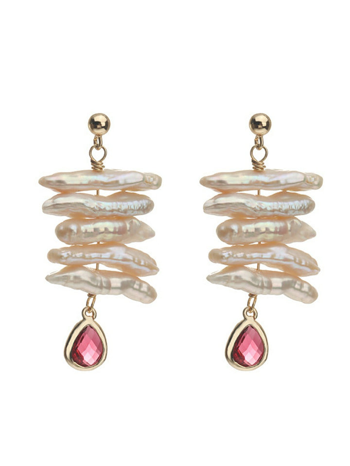 Red Wine Water Drop Pipa Pearl Earrings