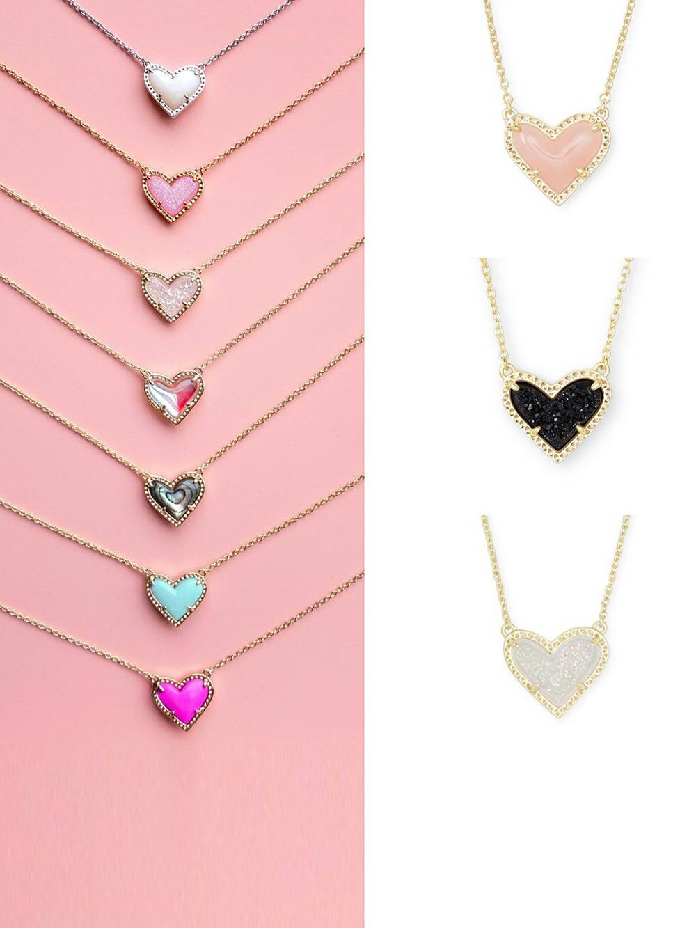 Adjustable Peach Heart Natural Stone Necklace