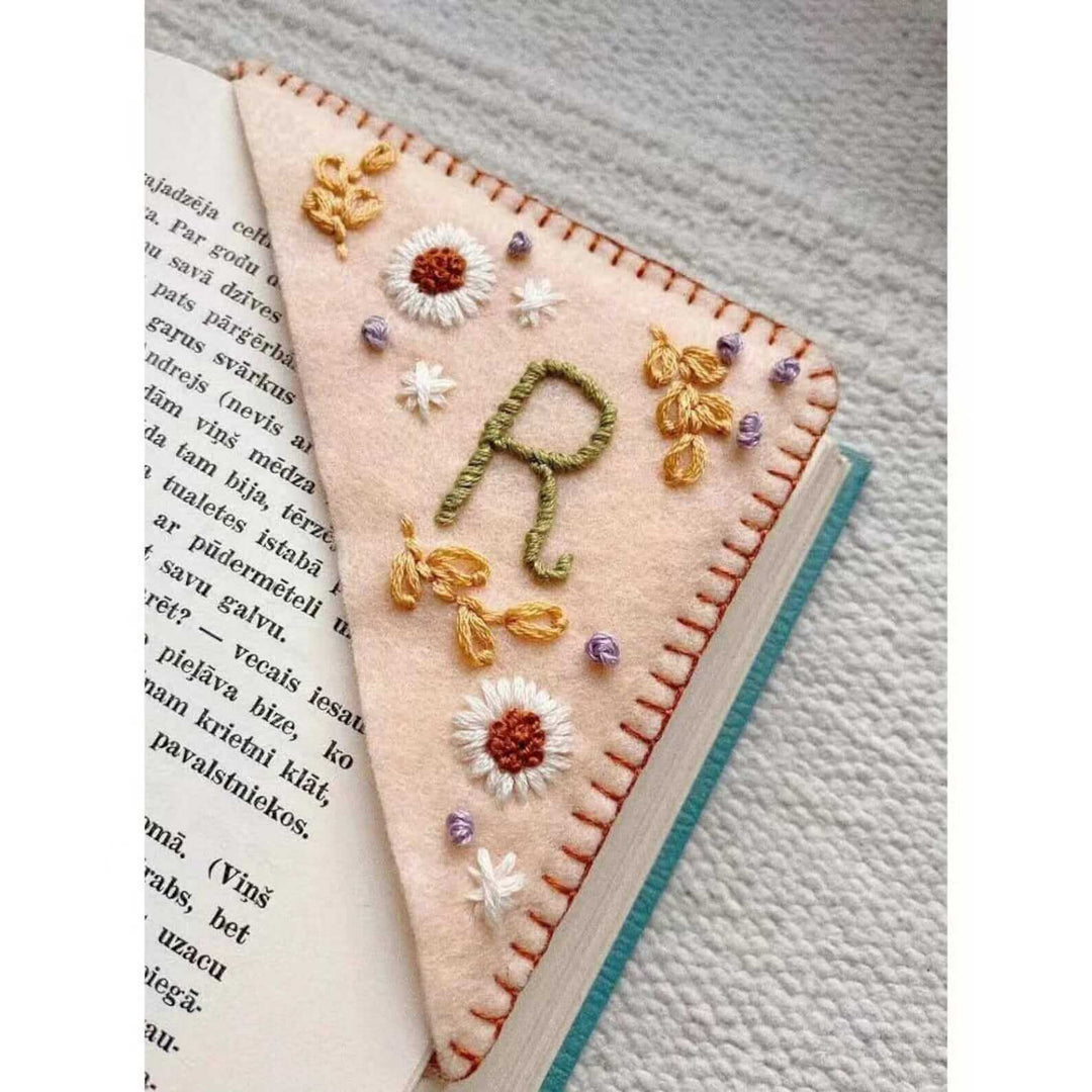Hand Embroidered Felt Triangle Page Stitched Corner Bookmark