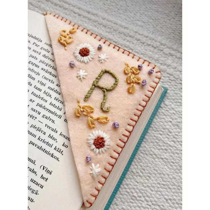 Hand Embroidered Felt Triangle Page Stitched Corner Bookmark