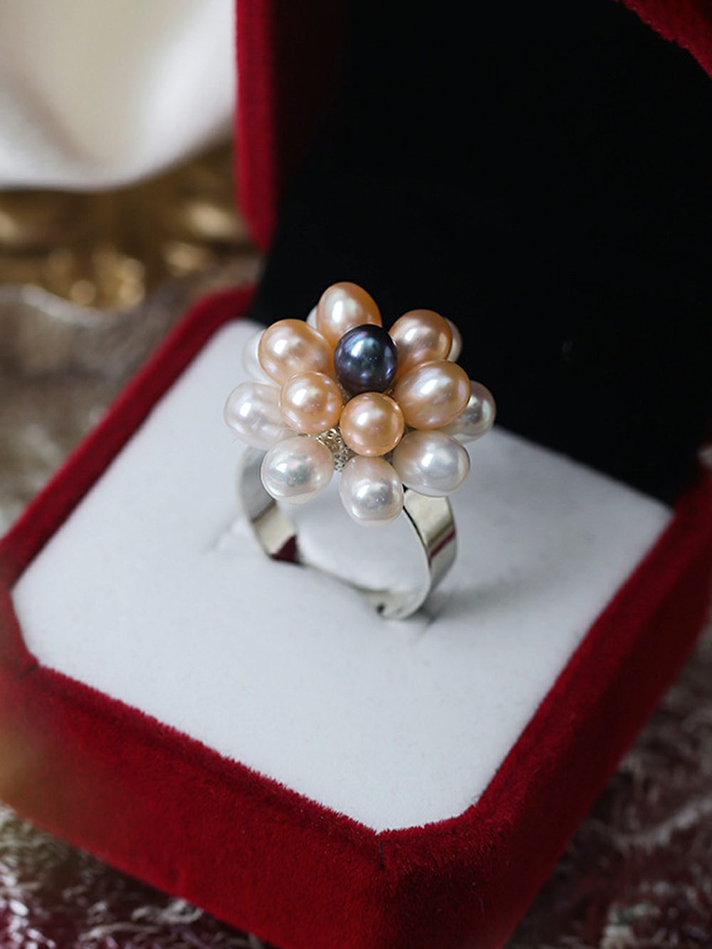 Natural Pearl Rice Bead Adjustable Open Ring
