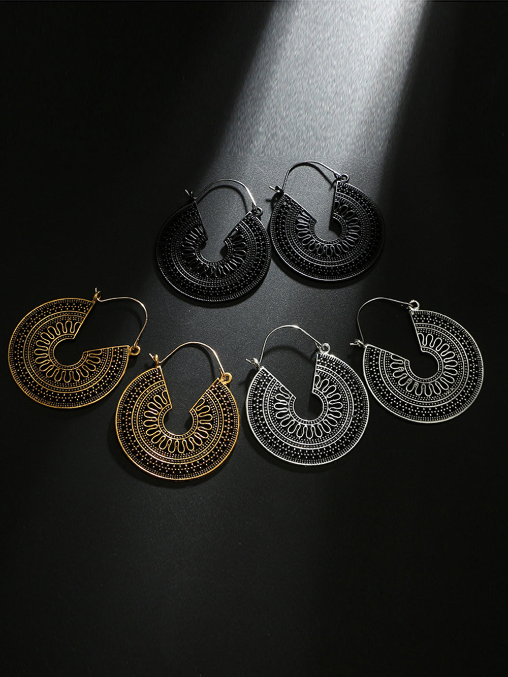 Boho Earrings - C Shape Hollow Antique Hoop