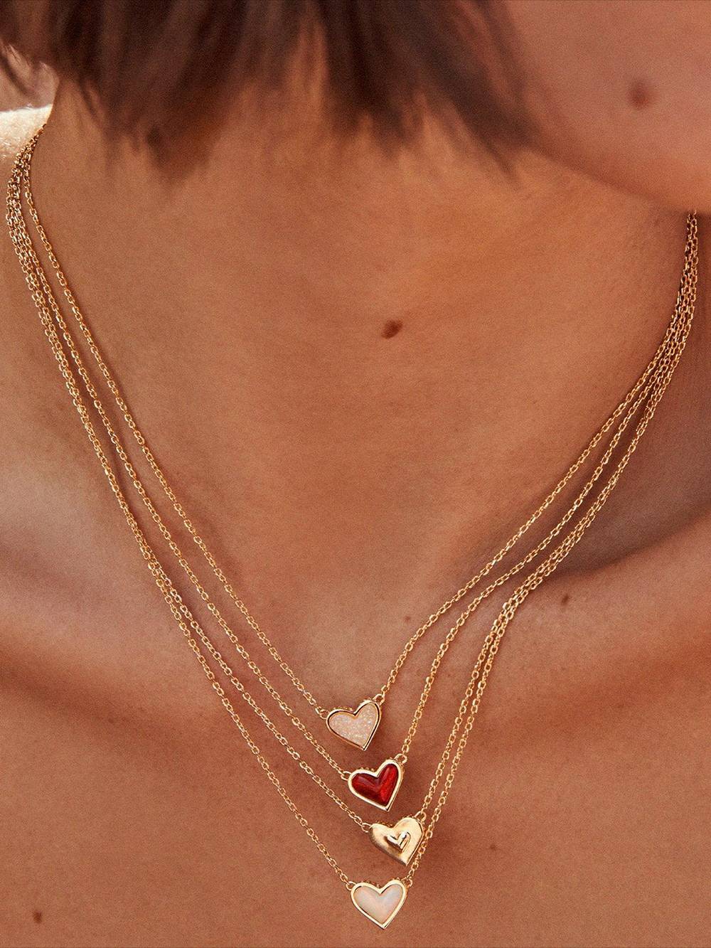 Adjustable Peach Heart Natural Stone Necklace