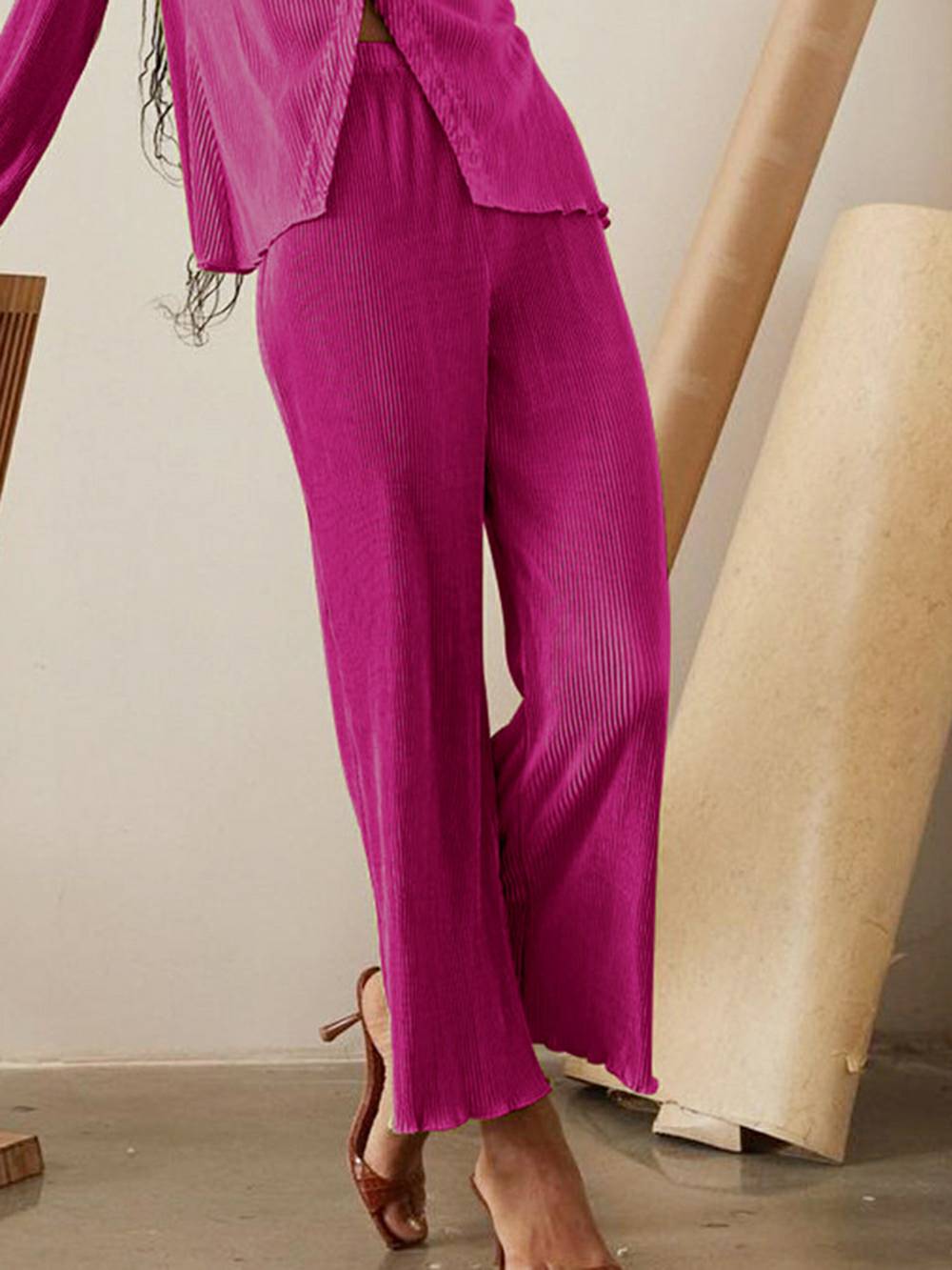 Loose Flared V-Neck Shirt Set