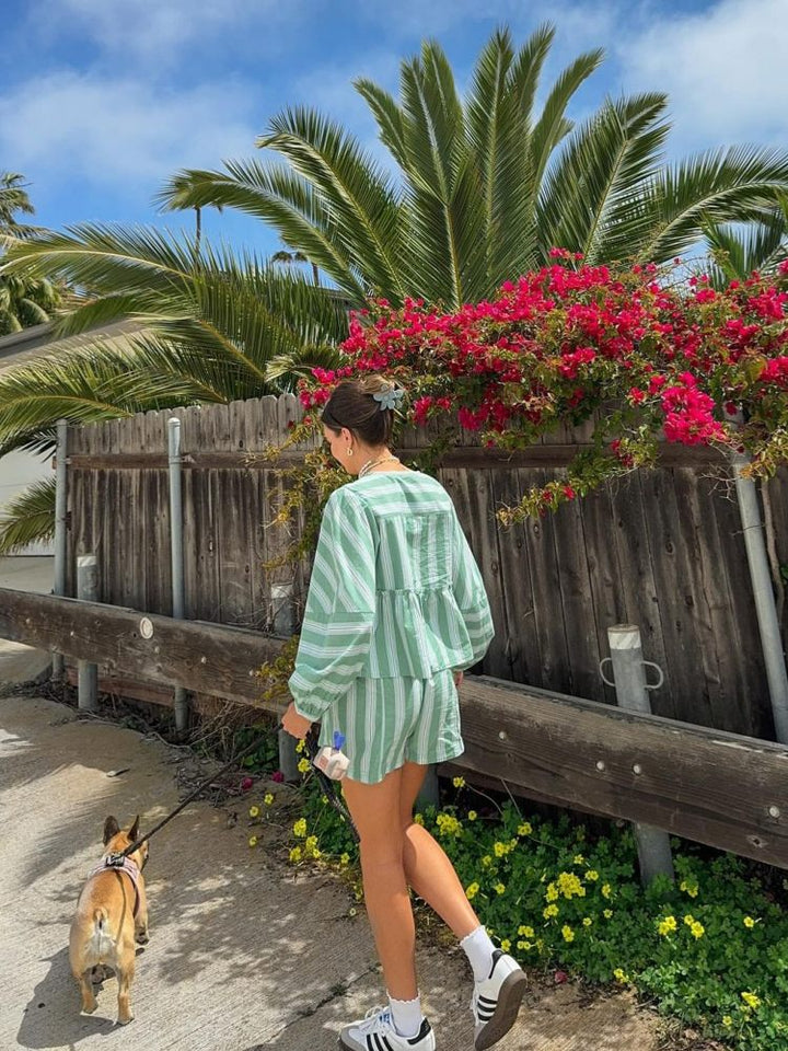 Brunch Babe  Striped Blouse Shorts Set