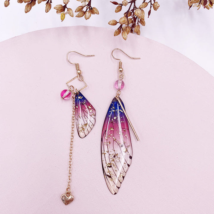 Butterfly Wing Gold Foil Cicada Wing Tassel Earrings