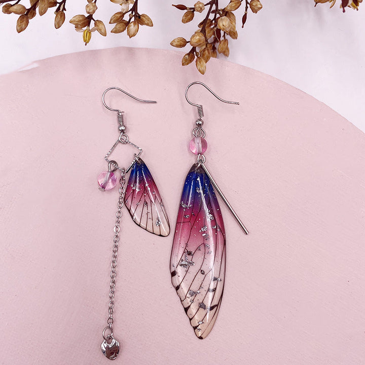 Butterfly Wing Gold Foil Cicada Wing Tassel Earrings
