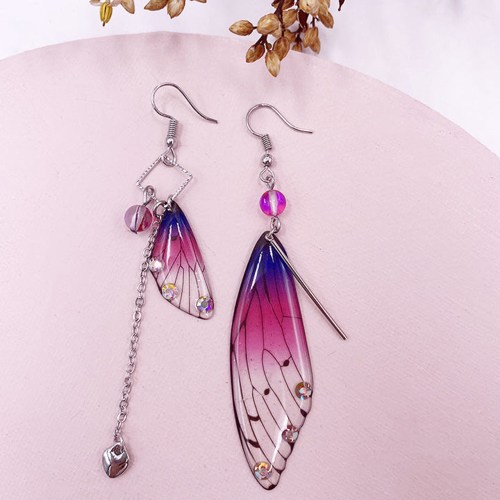 Butterfly Wing Gold Foil Cicada Wing Tassel Earrings