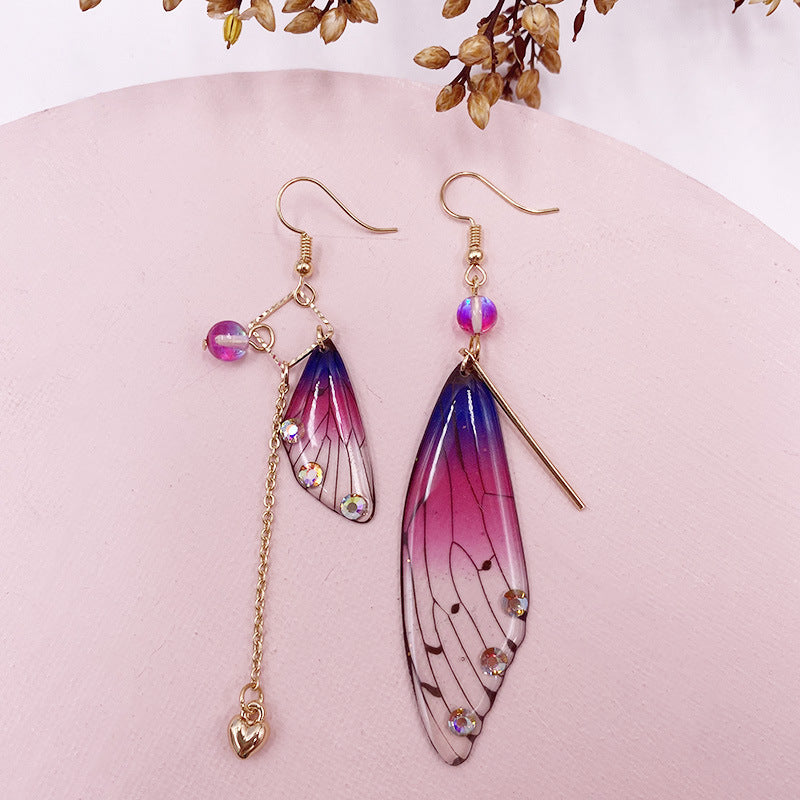 Butterfly Wing Gold Foil Cicada Wing Tassel Earrings