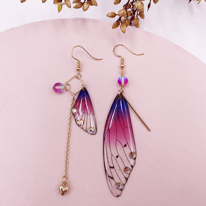 Butterfly Wing Gold Foil Cicada Wing Tassel Earrings