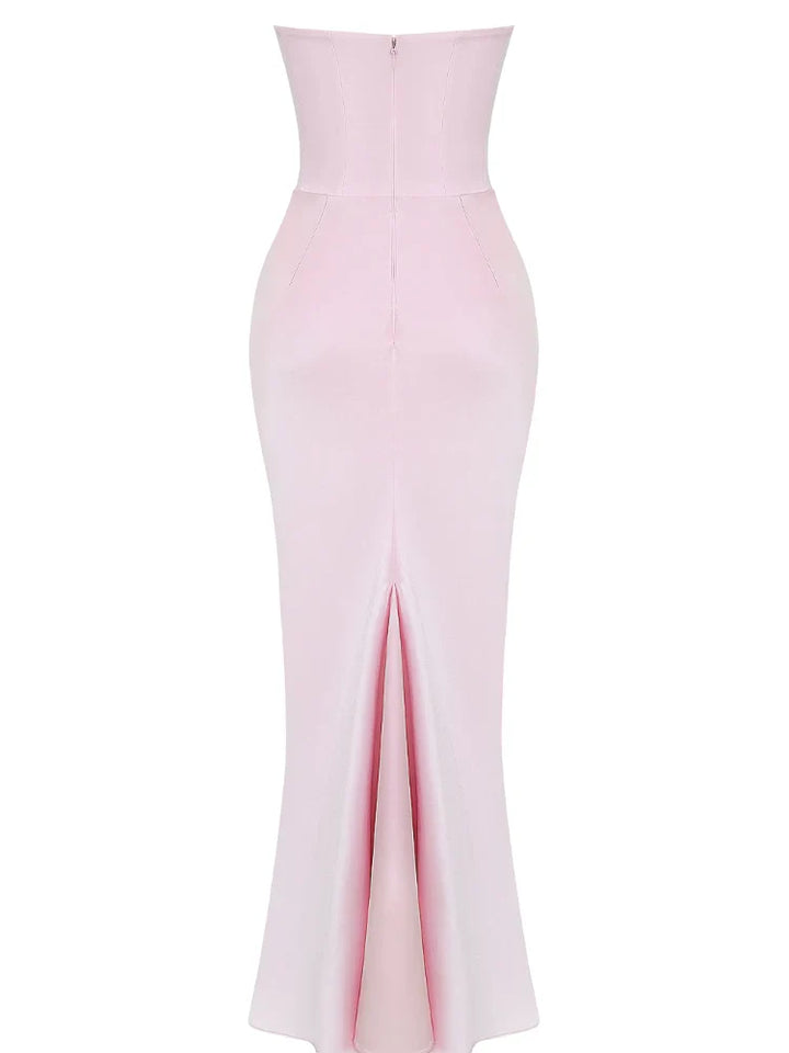 Pink Strapless Bustier Maxi Dress
